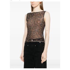 Reformation Sheer Mesh Leopard Print Sleeveless Top